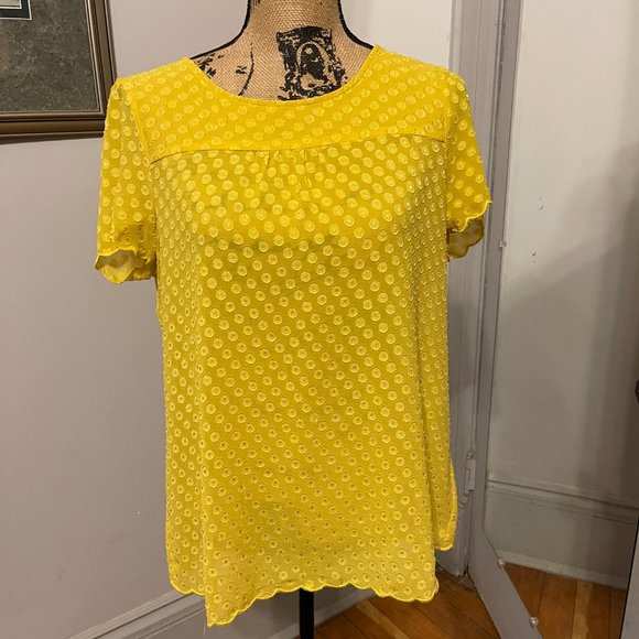 Maeve Bright Yellow Polka-Dot Scalped Edge Blouse - Picture 3 of 8